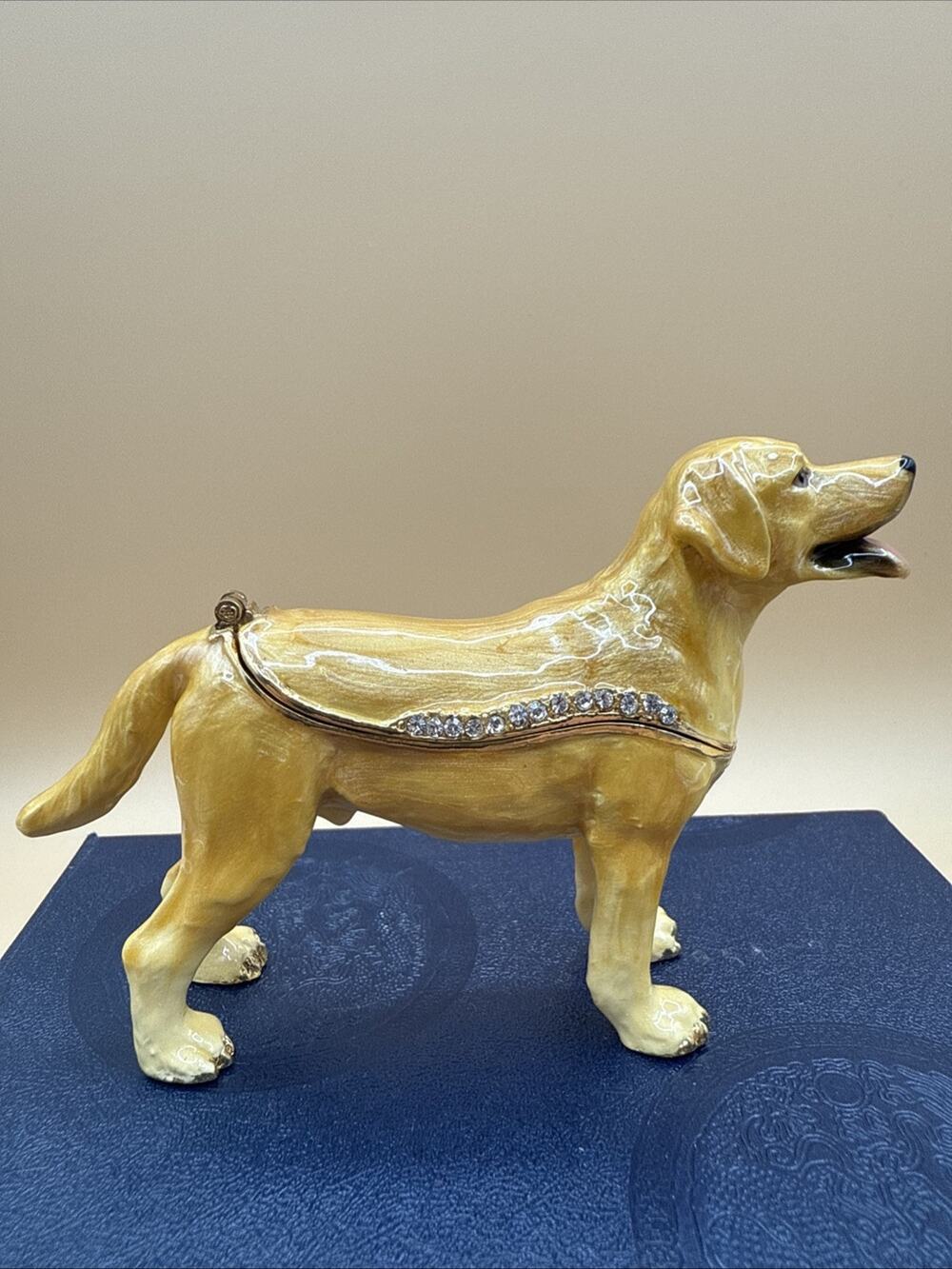 Yellow Labrador Dog Jeweled Collectible Trinket Box, enameled Crystal